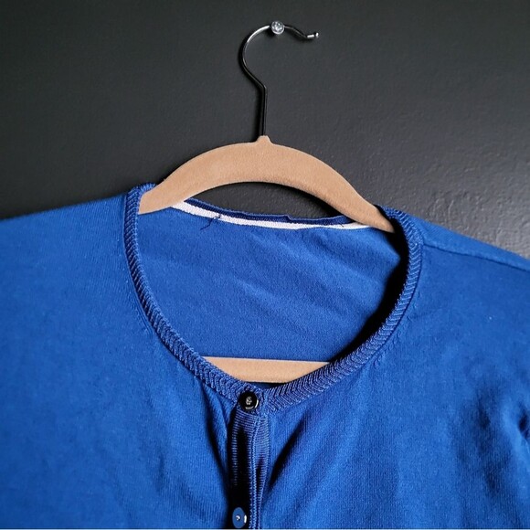 Chicos Cobalt Blue Snap Rhinestone Center Silver Closure Long Sleeve Sz M - Picture 5 of 11